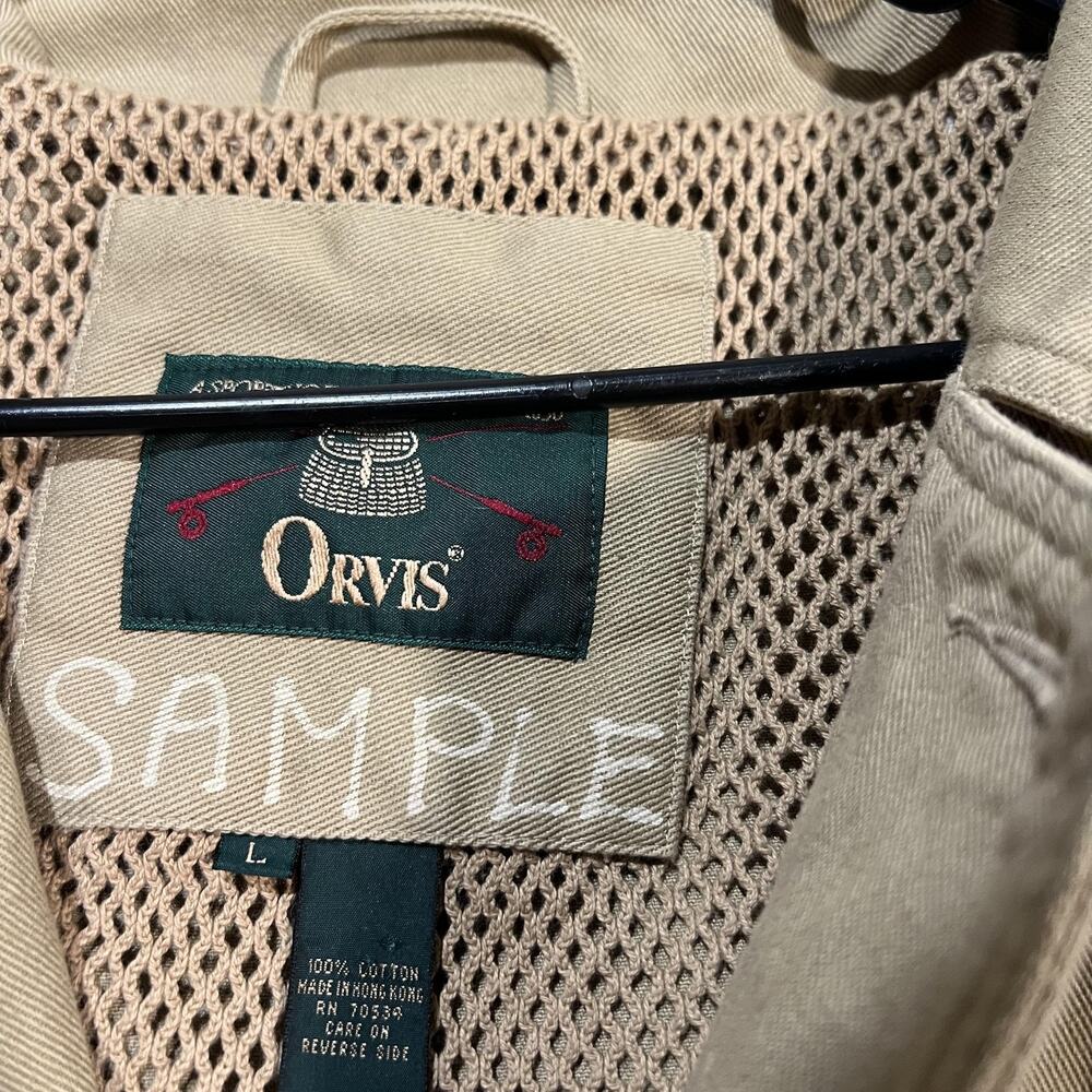 Vintage Orvis Jacket Mens Large Tan Cotton Canvas Field Coat Hong Kong 90s - Picture 5 of 11